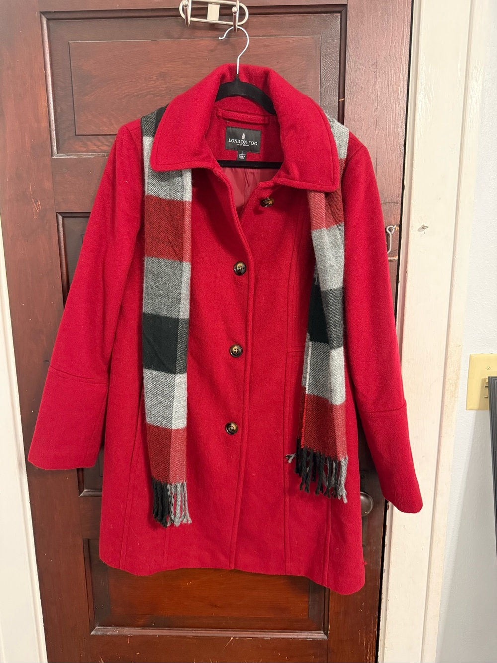 London Fog Red Wool-Blend Coat with Matching Lining